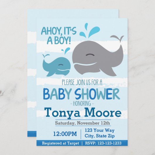 Nautical Baby shower Invitation Kaart (Voorkant / Achterkant)