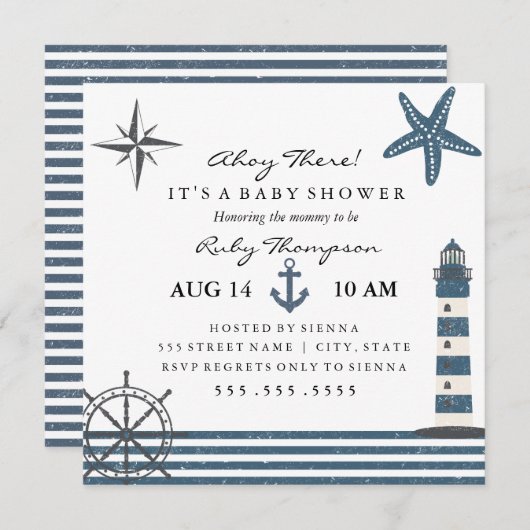 Nautical Baby shower Invitation Kaart (Voorkant / Achterkant)