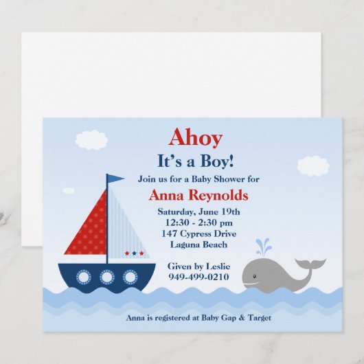 Nautical Baby shower Invitation Kaart (Voorkant / Achterkant)