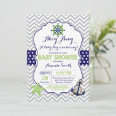 Nautical Baby shower Invitation Marine Green Grey Kaart (Staand voorkant)