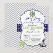 Nautical Baby shower Invitation Marine Green Grey Kaart (Voorkant / Achterkant)