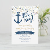 Nautical Baby shower Invitation- Navy and Gold Kaart (Staand voorkant)