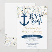 Nautical Baby shower Invitation- Navy and Gold Kaart (Voorkant / Achterkant)