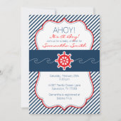 Nautical Baby shower Invitation-Navy Blue & Red Kaart (Voorkant)