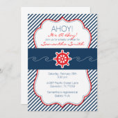 Nautical Baby shower Invitation-Navy Blue & Red Kaart (Voorkant / Achterkant)