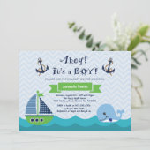 Nautical Baby shower Invitation Navy Gree and Blue Kaart (Staand voorkant)