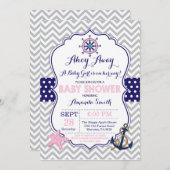 Nautical Baby shower Invitation Navy Pink Grey Kaart (Voorkant / Achterkant)