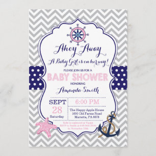 Nautical Baby shower Invitation Navy Pink Grey Kaart