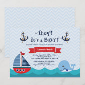 Nautical Baby shower Invitation Navy Red en Blue Kaart (Voorkant / Achterkant)