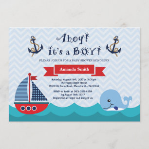 Nautical Baby shower Invitation Navy Red en Blue Kaart