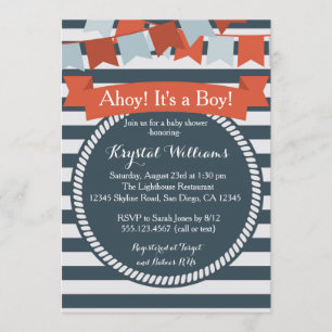 Nautical Baby shower Invitation Red en Blue Kaart