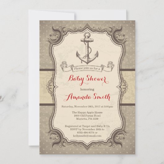 Nautical Baby shower Invitation  Retro Kaart (Voorkant)