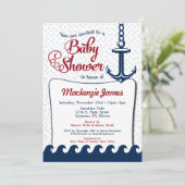 Nautical Baby shower Invitation Retro Navy Red Kaart (Staand voorkant)
