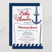Nautical Baby shower Invitation Retro Navy Red Kaart (Voorkant / Achterkant)