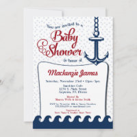 Nautical Baby shower Invitation Retro Navy Red