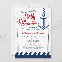 Nautical Baby shower Invitation Retro Navy Red Kaart