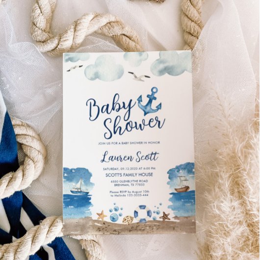 Nautical Baby shower Invitation Waterverf Kaart