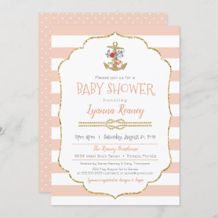 Nautical Baby shower Invitation with Floral Anchor Kaart