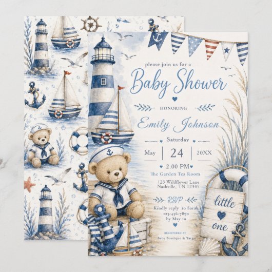 Nautical Baby Shower Kaart (Voorkant / Achterkant)