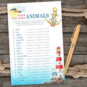 Nautical Baby shower Name the Baby Animals Game