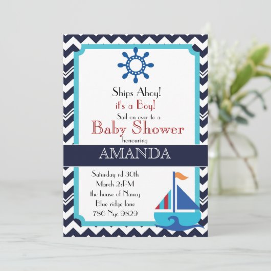 Nautical baby shower nodig voor jongen kaart (Staand voorkant)