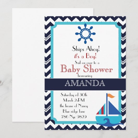 Nautical baby shower nodig voor jongen kaart (Voorkant / Achterkant)
