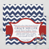 Nautical Baby shower nodigt uit. Navy blauw en roo Kaart (Voorkant / Achterkant)