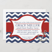 Nautical Baby shower nodigt uit. Navy blauw en roo Kaart (Voorkant / Achterkant)