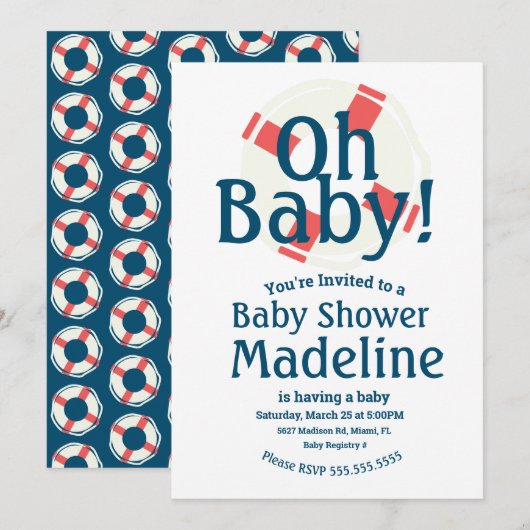 Nautical Baby shower Oh Baby Ocean Invitation Kaart (Voorkant / Achterkant)
