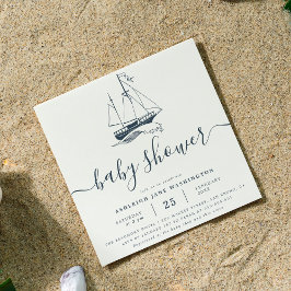 Nautical Baby shower Square Invitation Navy Ship Kaart