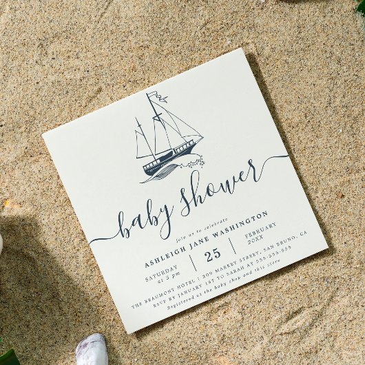 Nautical Baby shower Square Invitation Navy Ship Kaart