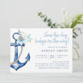 Nautical Baby Shower Uitnodiging | Blauwe Aquarel  (Staand voorkant)