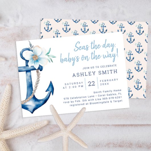 Nautical Baby Shower Uitnodiging | Blauwe Aquarel 