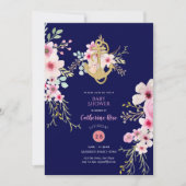 Nautical Baby Shower Uitnodiging Navy Blauwe Roze  (Voorkant)