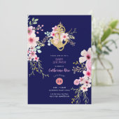 Nautical Baby Shower Uitnodiging Navy Blauwe Roze  (Staand voorkant)
