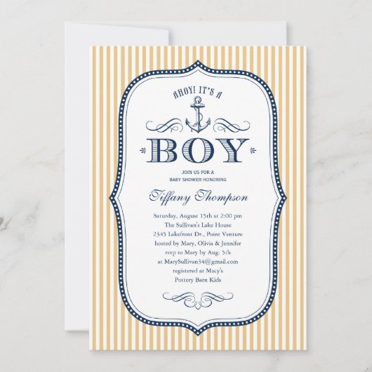 Nautical Baby Shower-uitnodigingen Kaart (Voorkant)