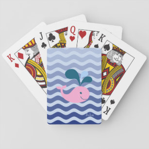 Nautical Baby Whale Navy Blue Waves Stripe Pokerkaarten