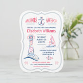 Nautical babymeisje feest uitnodiging (Staand voorkant)