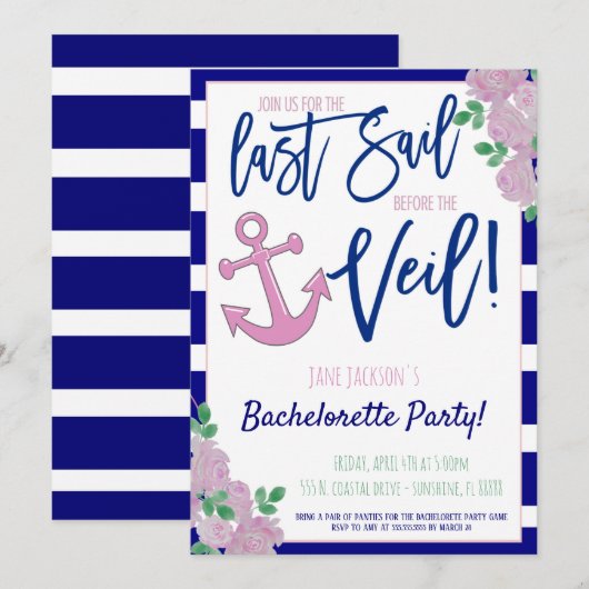 Nautical Bachelorette Party nodigt uit Kaart (Voorkant / Achterkant)