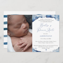 Nautical Baptism 1st Birthday Hispanic Bautismo Kaart