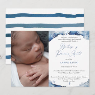 Nautical Baptism 1st Birthday Hispanic Bautismo Kaart