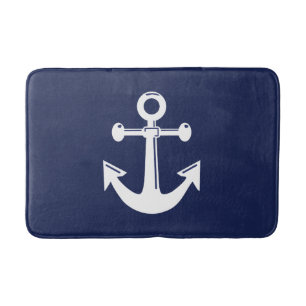 Nautical Bath Mat Navy Blue en White Anchor