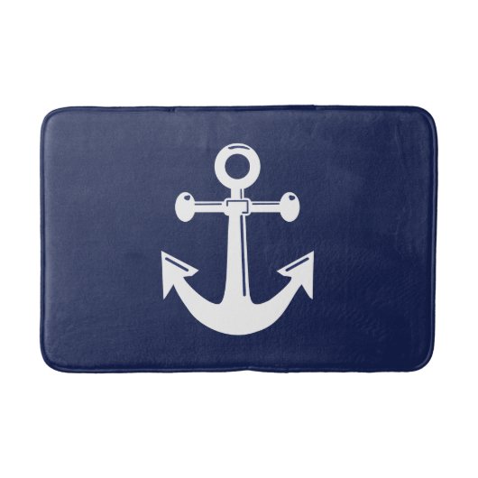 Nautical Bath Mat Navy Blue en White Anchor (Voorkant)