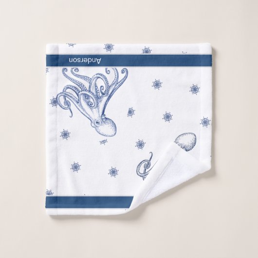 Nautical Bathroom Navy Blue Octopus Bad Handdoek (Wasdoekje)