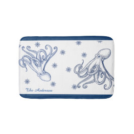 Nautical Bathroom Navy Blue Octopus Badmat