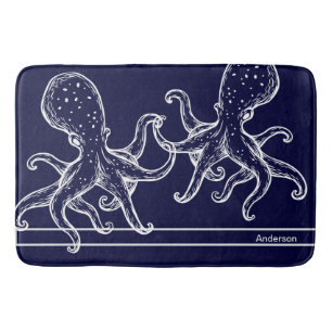 Nautical Bathroom Navy Blue Octopus Badmat