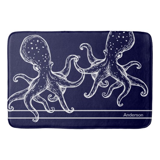 Nautical Bathroom Navy Blue Octopus Badmat (Voorkant)