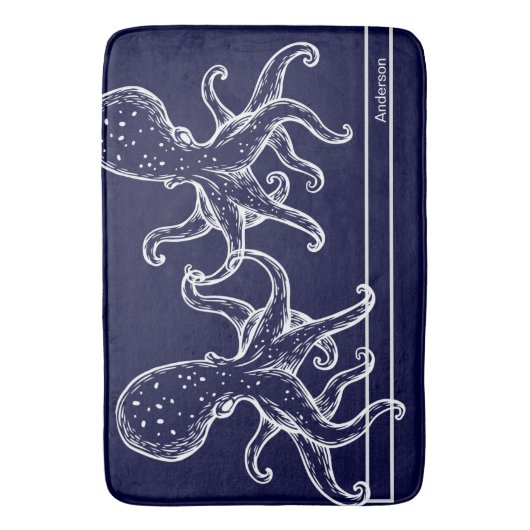 Nautical Bathroom Navy Blue Octopus Badmat (Voorkant Verticaal)