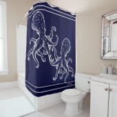 Nautical Bathroom Navy Blue Octopus Bath S Douchegordijn (In situ)
