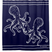 Nautical Bathroom Navy Blue Octopus Bath S Douchegordijn (Voorkant)